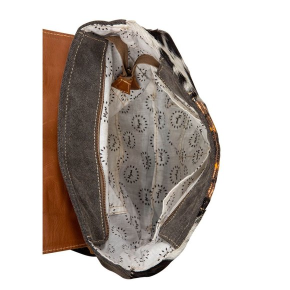 Myra Bag Handmade Stone Backpack Upcycled Canvas & Cowhide Leather - Picture 5 of 8